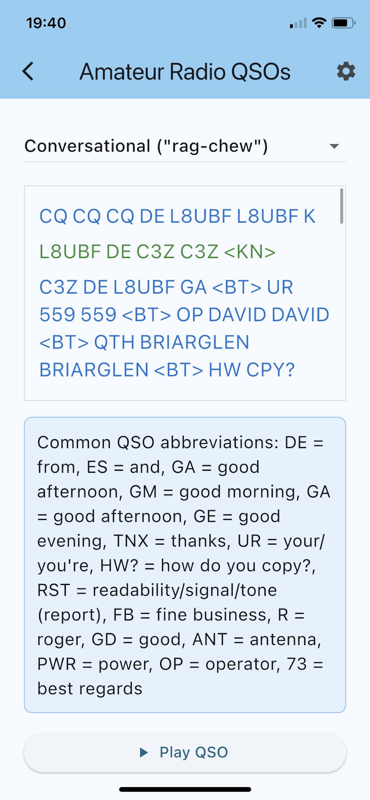 Simulated Amateur Radio QSOs